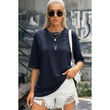 Teenage Millionaire Kadın Lacivert Geyik Oversize Salas Boyfriend T-Shirt
