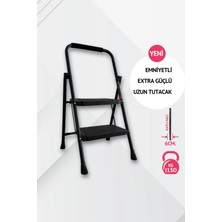 Portalife 2 Basamaklı Ekstra Uzun Tutacaklı Siyah Merdiven - Güçlü Gövde - Kalın Profil