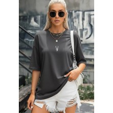 Teenage Millionaire Kadın Füme Geyik Oversize Salas Boyfriend T-Shirt