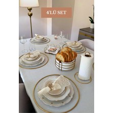 Edora Home 4’lü Set Parlak Altın 6'lı Supla Kare Peçetelik Dik Kağıt Havluluk Yuvarlak Ekmek Sepeti Mutfak Seti