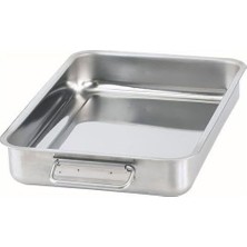 Canarino Metal Kare Fırın Kabı 24X34 cm Paslanmaz Çelik Kulplu Kare Fırın Pişirme Tepsisi