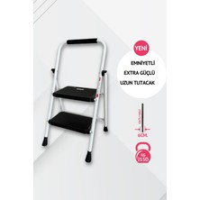 Portalife 2 Basamaklı Ekstra Uzun Tutacaklı Beyaz Merdiven - Güçlü Gövde - Kalın Profil