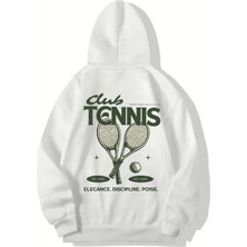 Brz Collection Unisex Oversize Tennis Club Hoodıe (Beyaz)