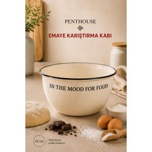 Penthouse Emaye Karıştırma Kabı 22 cm Krem Renk Geniş Hazne Çok Amaçlı Mutfak Kabı