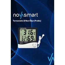 Novasmart Problu Dijital Termometre ve Nem Ölçer – Iç/dış Ortam Sıcaklık, Nem, Saat ve Alarm