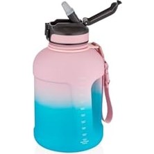 Canarino 1700ML Çift Renk Pipetli Taşıma Askılı Kulplu Softtouch Motivasyon Su Matarası SM-3067-PEMBETURKUAZ