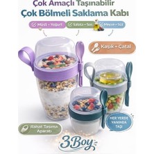 Canarino 3 Lü Set Taşınabilir Kaşık+Çatal Kapaklı Yoğurt Müsli Granola Yemek Diyet Saklama Kabı Take And Go Bardak Kahvaltı Salata Hazırla Çık