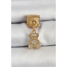 Clariss 316L Çelik Sallantılı Zirkon Taşlı Ayıcık Model Gold Renk Nomination Charm