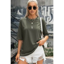 Teenage Millionaire Kadın Haki Yeşil Geyik Oversize Salas Boyfriend T-Shirt