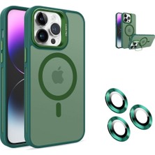 Canarino iPhone 16 Pro Max Kamera Korumalı Standlı Kılıf Magsafe ile Uyumlu Açılır Kamera Standlı Manyetik 16 Pro Max Kılıf + Lens Koruma Set Darbeye Karşı Korur (Dark Yeşil)