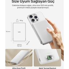 Canarino Manyetik Power Bank 5000 Mah, Manyetik Halka ve Usb-C Porta Sahip Ince Taşınabilir Şarj, Iphone, Galaxy, Pixelsnap, iPad ve Tablet Için Batarya Paketi, Usb-C Kablo Dahil, Beyaz