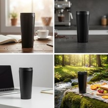 Canarino 400 ml Siyah Termos Kupa - Çift Katmanlı Paslanmaz Çelik Seyahat Bardağı (Travel Mug) - 4-6 Saat Sıcak/soğuk Tutan Kilitli Kapaklı Kahve Termosu (Bpa Free)
