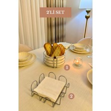 Edora Home 2’li Set Mat Gümüş Kare Peçetelik Yuvarlak Ekmek Sepeti Mutfak Seti