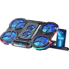 Canarino Frost Gt6 6x Big Turbo LED Fan - 10 Modlu Rgb - LCD Ekran - Ayarlabilir Fan Hızı & 7 Farklı Stand Yükseklik Kademesi – 2x USB - Özel Tasarım Notebook Soğutucu - Siyah (13"-17" Boyut Destekli)