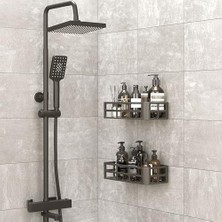 Canarino 2'li Set Siyah Yapışkanlı Banyo Duş Rafı - 27X12 cm Matkapsız Montaj Şampuanlık ve Mutfak Baharatlık Organizeri