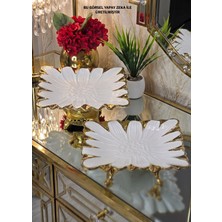 SEÇKİNEV Flora Porselen Zamak Döküm Ayaklı 2'li 24*24CM Kare Gold Set