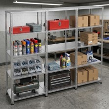 Rafburada 5 Katlı 3'lü Galvaniz Çelik Raf - Depo, Arşiv, Kiler, Dosya, Market Rafı - 31x93 cm-250 cm-0.70 mm
