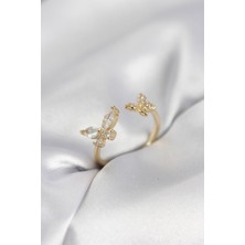 Clariss Kelebek Model Zirkon Taşlı Gold Renk Kadın Yüzük
