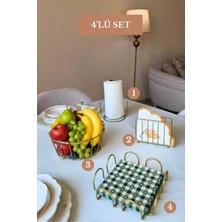 Edora Home 4’lü Set Mat Gold Kare Peçetelik Kafes Peçetelik Dik Kağıt Havluluk Misketli Oval Köşeli Meyve Sepeti Mutfak Seti