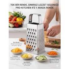 Canarino Paslanmaz Çelik 4'ü 1 Arada Rende, Kompakt Tasarım, 18X8X6 Cm, Peynir Sebze ve Meyve Rendesi