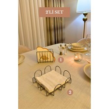 Edora Home 2’li Set Mat Gümüş Kare Peçetelik Kafes Peçetelik Mutfak Seti