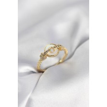 Clariss Gold Renk Daire Form Sedef ve Zirkon Taşlı Kadın Yüzük