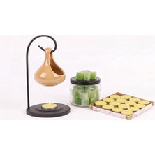 Canarino Modern Seramik Buhurdanlık Seti - 16'lı Tealight Mum ve Değiştirilebilir Aroma Wax Hediye (Açık Kahve)