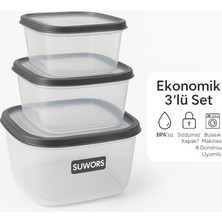 Canarino 3’lü Sızdırmaz Saklama Kabı Seti | 1600ML + 2800ML + 4600ML | Şeffaf Plastik Yemek Kabı | Gıda Saklama & Mutfak Organizer Kutusu | Mikrodalga ve Buzdolabı Uyumlu