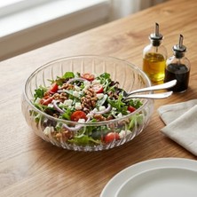 Canarino El Yapımı Üfleme Borosilikat Cam Linea Sunum Çanağı - Şeffaf Dekoratif Salata, Meyve ve Çerez Kasesi (20X6 Cm)