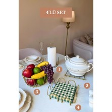 Edora Home 4’lü Set Mat Gold Kare Peçetelik Dik Kağıt Havluluk Misketli Nihale Oval Köşeli Meyve Sepeti Mutfak Seti