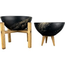 Odea Siyah Gold Mermer Efektli 3-4 Ayaklı Toprak Saksı Ikili Set - 20 cm Çap