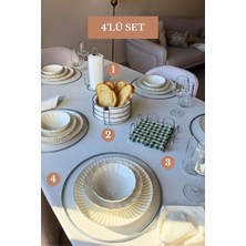 Edora Home 4’lü Set Mat Gümüş 6'lı Supla Kare Peçetelik Dik Kağıt Havluluk Misketli Yuvarlak Ekmek Sepeti Mutfak Seti