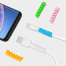 Canarino 4 Adet Spiral Esnek Silikon Kablo Koruyucu iPhone - Micro USB ve Type-C ve Diğer Tüm Kablolar Için Uygun Kablo Koruyucu 4 Farklı Renk