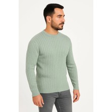 Tarz Yeri Erkek Bisiklet Yaka Triko Pamuklu Kalın Fitilli Kazak - Mint Yeşili