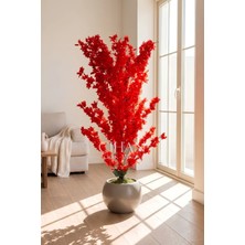 Cihan Çiçekçilik Yapay Kırmızı Sakura Kiraz Çiçeği Ağacı 120 cm - Küre Plastik Saksılı 27X33 cm Saksı