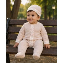 Mummys Love Kız Çocuk Dantel Detaylı Tulum ve Bere - %100 Doğal Pamuk - Pudra