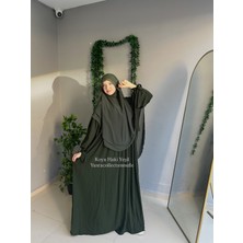 Yüsra Collection Tesettür Liza Kol Bağlama Elbise ve Gölgeli Oval Sufle 2'li Takım