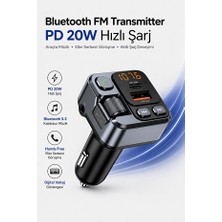 Forestia Bluetooth 5.3 Fm Transmitter Araç Çakmaklık Şarj Cihazı Pd 20W Type-C + USB Hızlı Şarj Aux Eller Serbest Konuşma