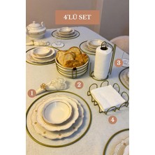 Edora Home 4’lü Set Mat Gold 6'lı Supla Kare Peçetelik Dik Kağıt Havluluk Ayraçlı Yuvarlak Ekmek Sepeti Mutfak Seti