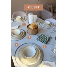 Edora Home 4’lü Set Mat Gümüş 6'lı Supla Kare Peçetelik Dik Kağıt Havluluk Ayraçlı Yuvarlak Ekmek Sepeti Mutfak Seti