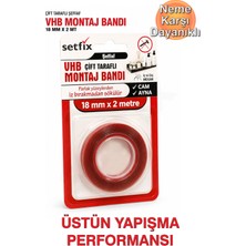 Setfix Vhb Montaj Bandı 18 mm x 2 mt / Cam, Ayna, Plastik, Metal Yüzeyler ve Araçlar Için Çift Taraflı Şeffaf Silikon Bant