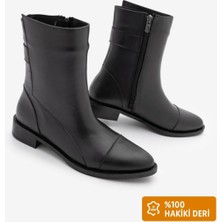 Marjin Kadın Hakiki Deri Günlük Bot Fermuarlı Tekas Siyah