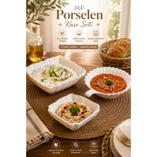 Porsima 3'lü Beyaz Porselen Kase Seti – 3 Farklı Model Salata, Meze ve Tatlı Sunum Kasesi (15 cm - 16 Cm)