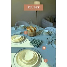 Edora Home 3’lü Set Mat Gümüş 6'lı Supla Kare Peçetelik Yuvarlak Ekmek Sepeti Mutfak Seti