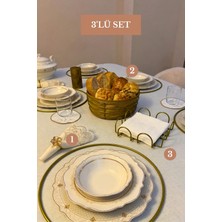 Edora Home 3’lü Set Mat Gold 6'lı Supla Kare Peçetelik Yuvarlak Ekmek Sepeti Mutfak Seti