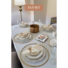 Edora Home 3’lü Set Parlak Altın 6'lı Supla Kare Peçetelik Yuvarlak Ekmek Sepeti Mutfak Seti