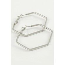 Balevien Geometrik Beşgen Silver Halka Küpe 5,5 cm