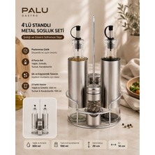PALU GASTRO 4'lü Standlı Metal Sosluk Seti Yağlık Sirkelik Tuzluk Karabiberlik