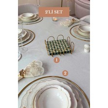 Edora Home 2’li Set Parlak Altın 6'lı Supla Kare Peçetelik Mutfak Seti