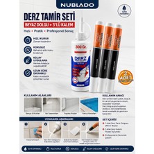 Nublado Derz Tamir Seti 300 gr Beyaz Derz Dolgusu + 3 Adet Derz Kalemi Suya Dayanıklı